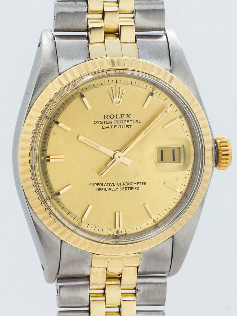 Rolex Yellow Gold Stainless Steel Datejust Self Winding Wristwatch, circa 1964 In Excellent Condition In West Hollywood, CA