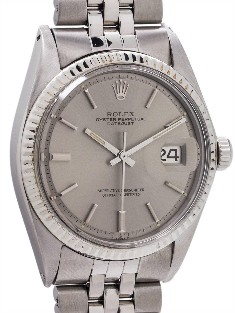 Rolex Stainless Steel Datejust Grey Pie Pan Dial Self Winding Wristwatch In Excellent Condition In West Hollywood, CA