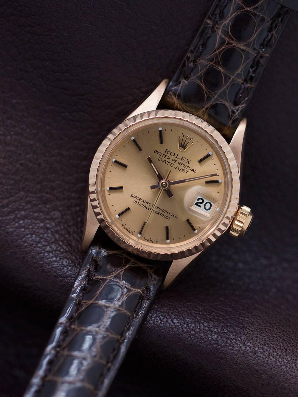 Rolex Ladies Rose Gold Datejust Self Winding Wristwatch Ref 6917, circa 1987 For Sale 1