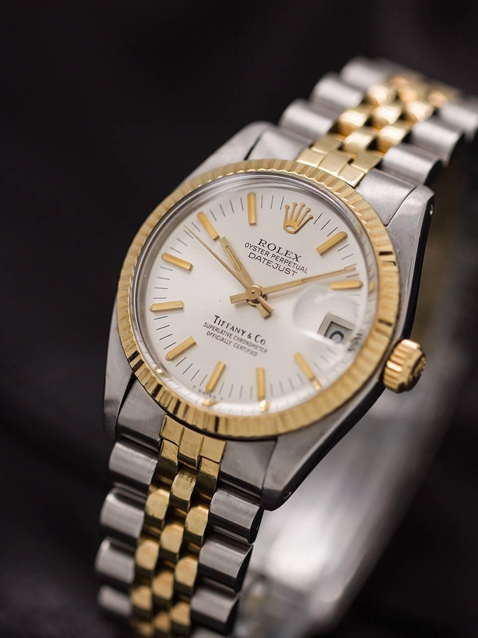 Rolex Tiffany & Co. Yellow Gold Stainless Steel Datejust Self Winding Wristwatch In Excellent Condition In West Hollywood, CA