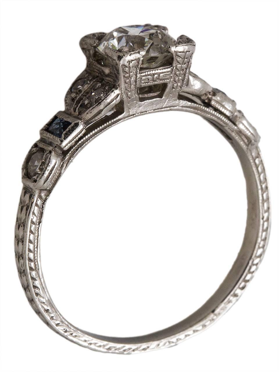 Art Deco 0.71 Carat Old European Cut Diamond Platinum Engagement Ring For Sale