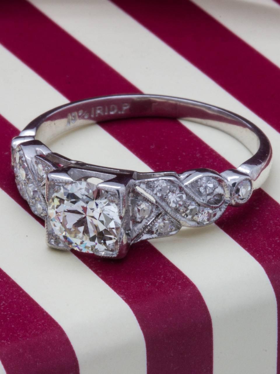 Arts and Crafts 0.75 Carat Round Brilliant Diamond Platinum Engagement Ring, circa 1930s