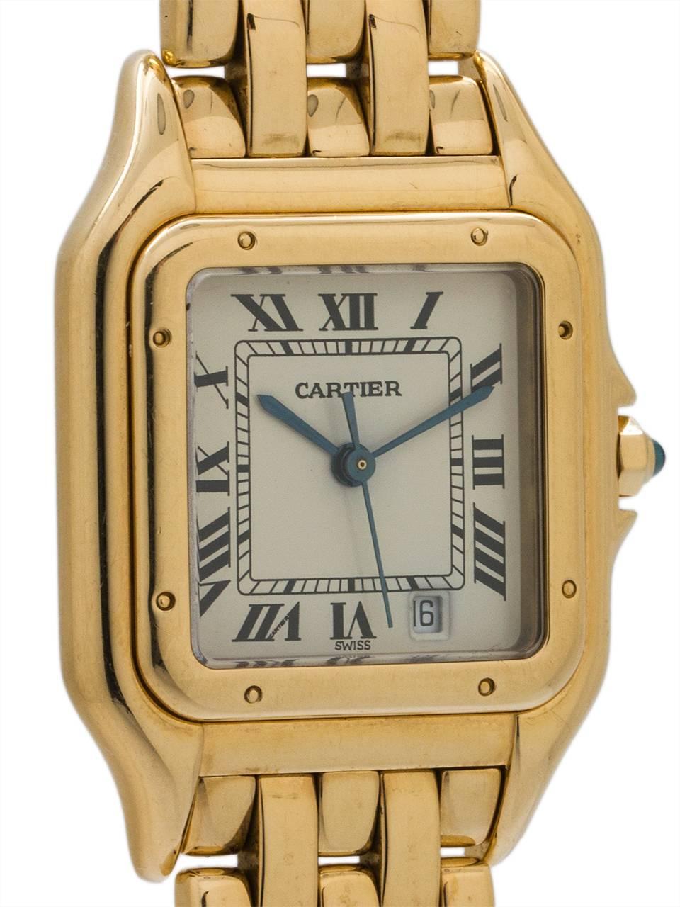 Cartier Yellow Gold White Dial Panther Quartz Wristwatch, circa 1980s In Excellent Condition In West Hollywood, CA