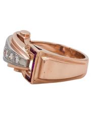 Vintage Retro 14 Karat PG & WG Diamond Ruby Ring 0.25 Carat, circa 1940s