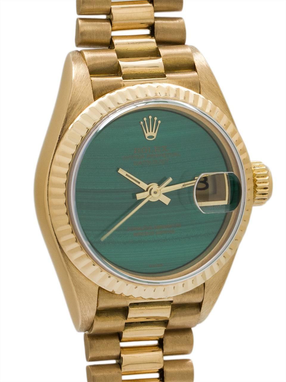 Rolex Ladies yellow gold President Malachite wristwatch Ref 69178 circa 1985 In Excellent Condition In West Hollywood, CA