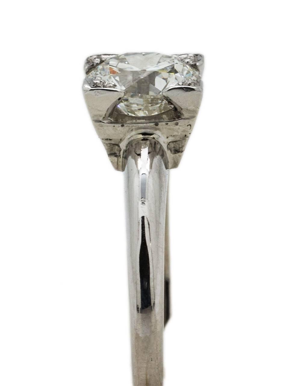 Women's Vintage Engagement Ring 14 Karat 1.23 Carat Transitional Cut G-SI2, circa 1950s For Sale