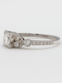 Engraved Engagement Ring Platinum 0.77 Carat F-VS2