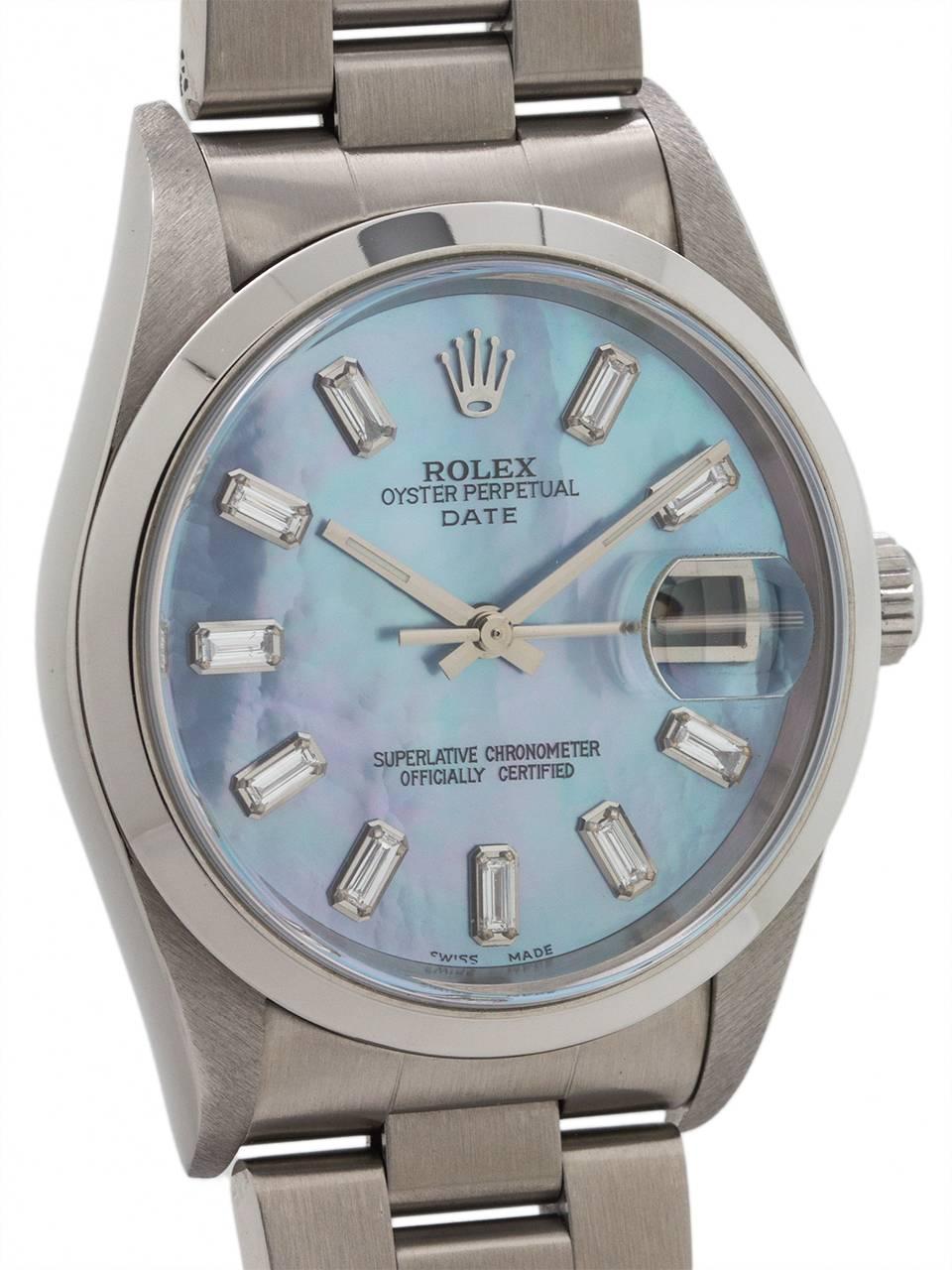 Rolex Stainless Steel Oyster Perpetual Date Mother-of-Pearl Dial Wristwatch In Excellent Condition In West Hollywood, CA