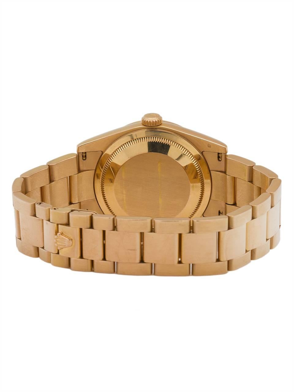 Men's Rolex Yellow Gold Oyster President Roman Rose Dial Wristwatch, circa 2000