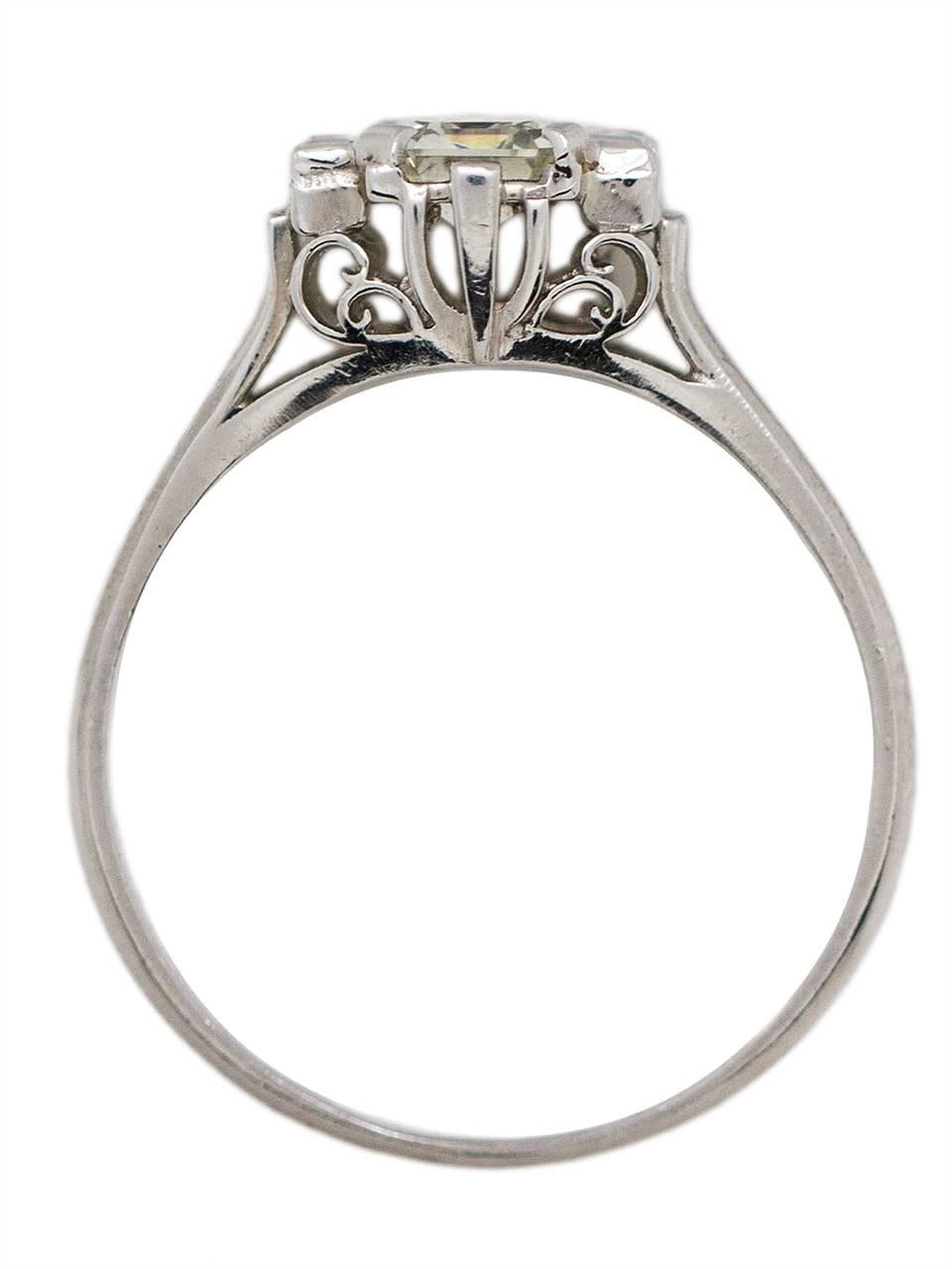 Vintage Diamond Engagement Ring Platinum 0.49ct  Asscher Cut J-SI1, circa 1930s In Excellent Condition In West Hollywood, CA