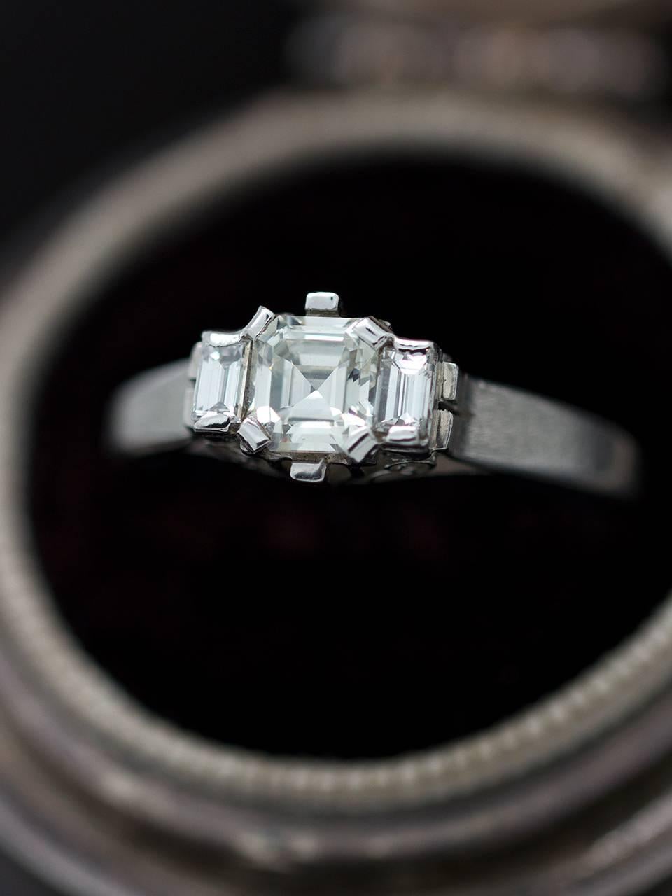 Women's Vintage Diamond Engagement Ring Platinum 0.49ct  Asscher Cut J-SI1, circa 1930s