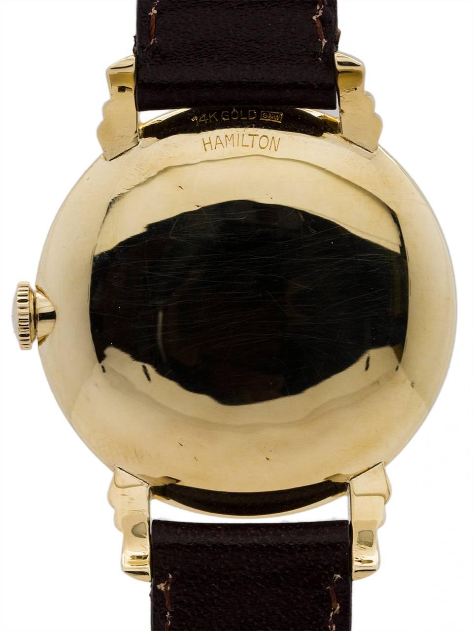Hamilton Yellow Gold Sedgman Dress Manual Wristwatch, circa 1953 In Excellent Condition In West Hollywood, CA