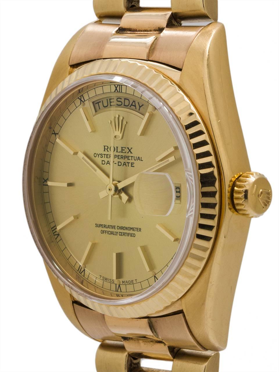 “Not just for CEOs!” For decades the Rolex President was the CEO watch; residing in the exclusive realm of the board room and exclusively adorning a gray suited shirt sleeve.  Today, the The Rolex President is now the height of fashion for both