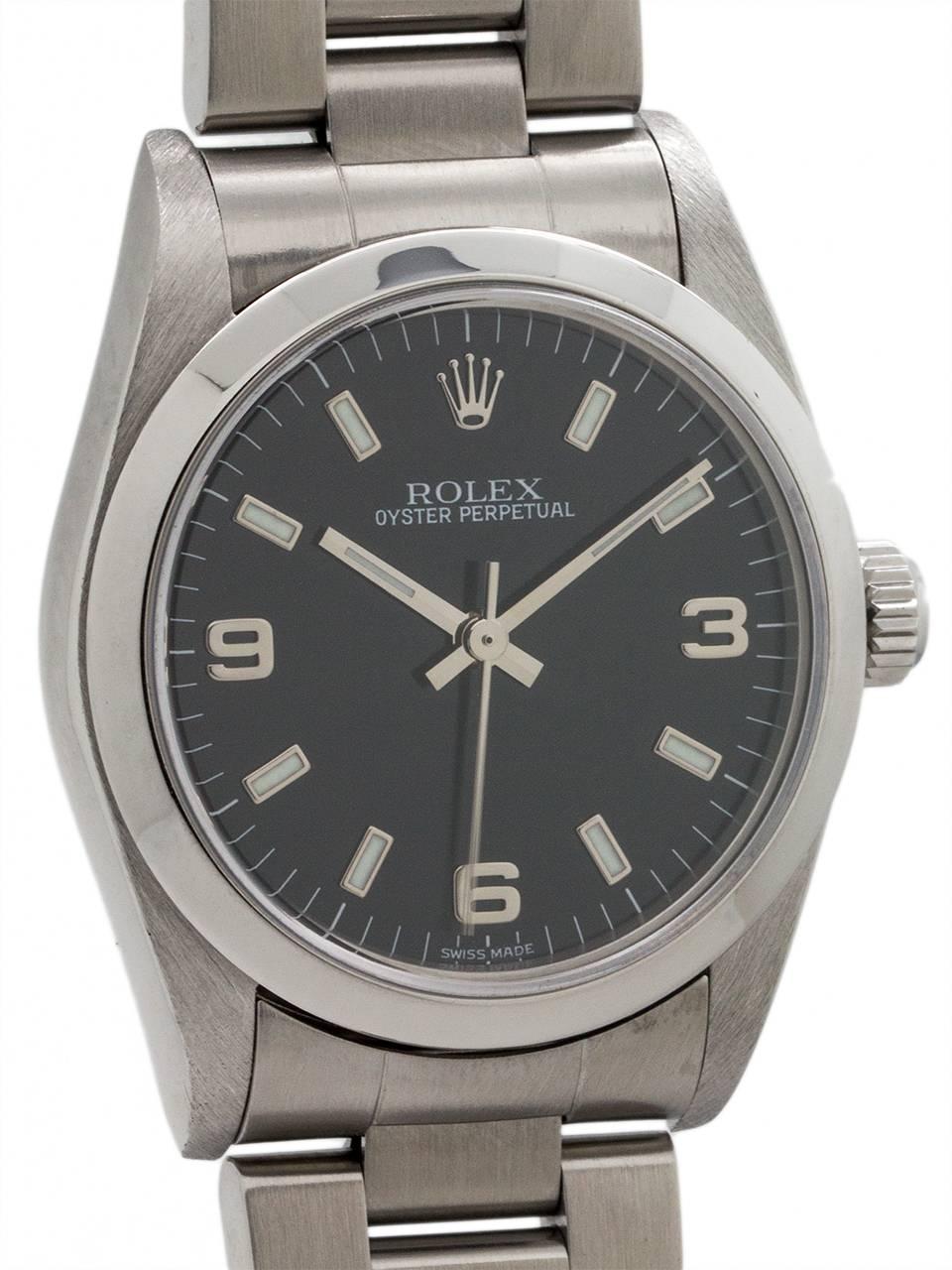 Rolex Stainless Steel Oyster Perpetual Midsize Wristwatch Ref 77080, circa 1998 In Excellent Condition In West Hollywood, CA