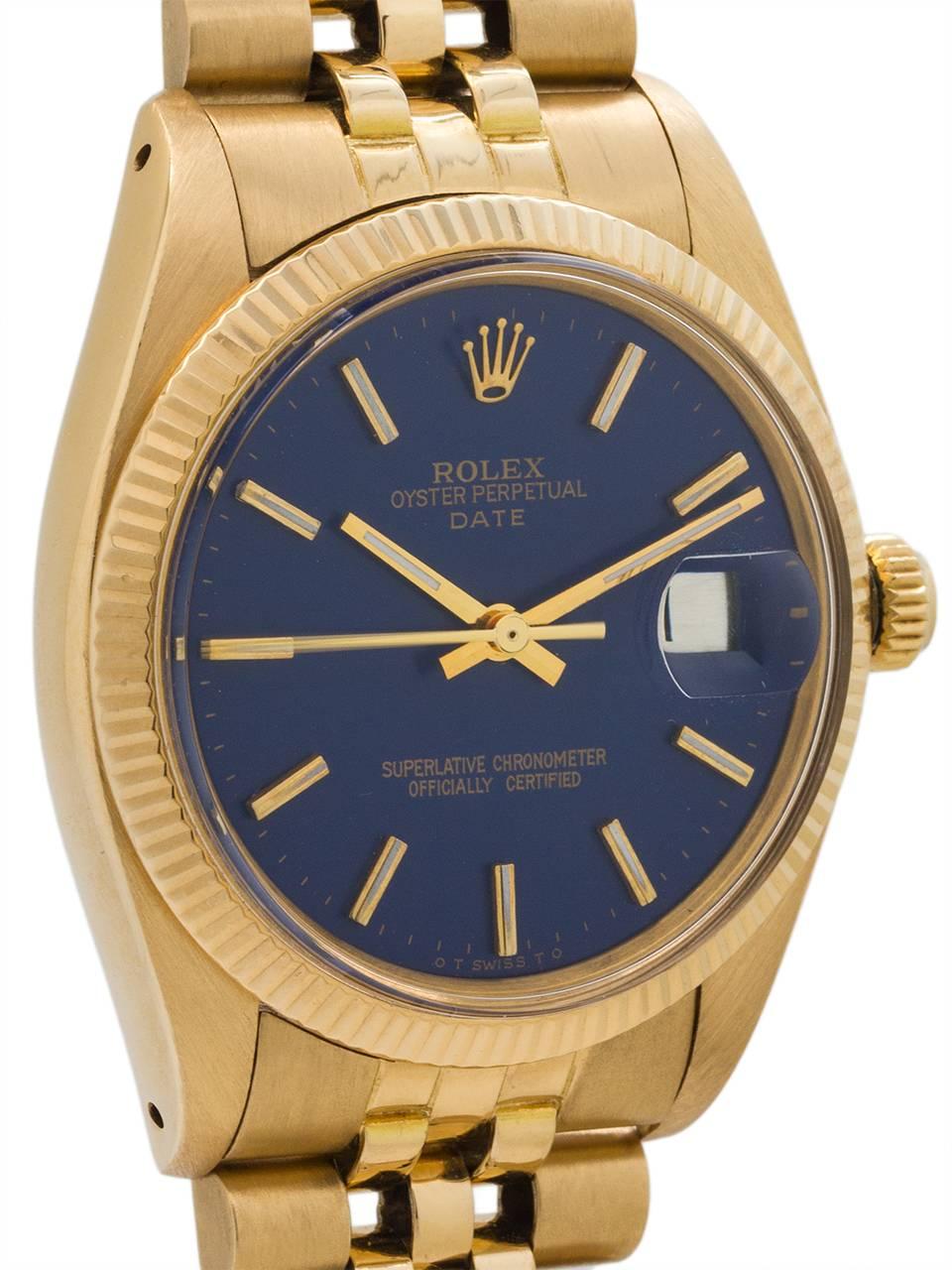 Rolex Yellow Gold Oyster Perpetual Date Self Winding Wristwatch, circa 1980 In Excellent Condition In West Hollywood, CA