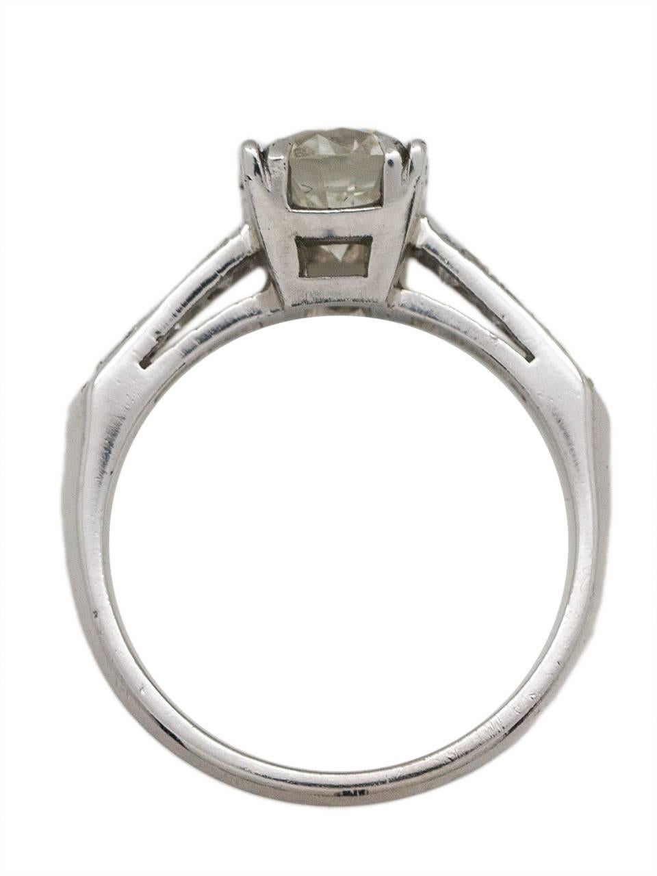 Vintage Engagement Ring Platinum 1.27ct Round Cut Diamond H-VS1, circa 1940s In Excellent Condition For Sale In West Hollywood, CA