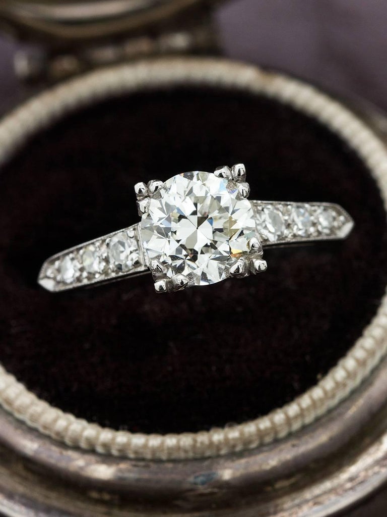 Vintage Engagement Ring Platinum 1.27ct Round Cut Diamond H-VS1, circa ...