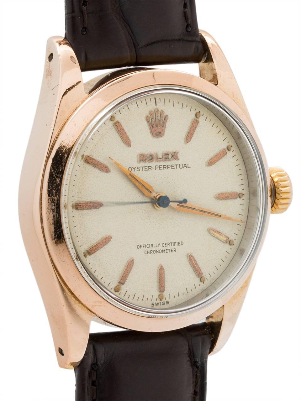 Rolex Rose Gold Stainless Steel Oyster Perpetual Wristwatch, circa 1954 In Excellent Condition In West Hollywood, CA