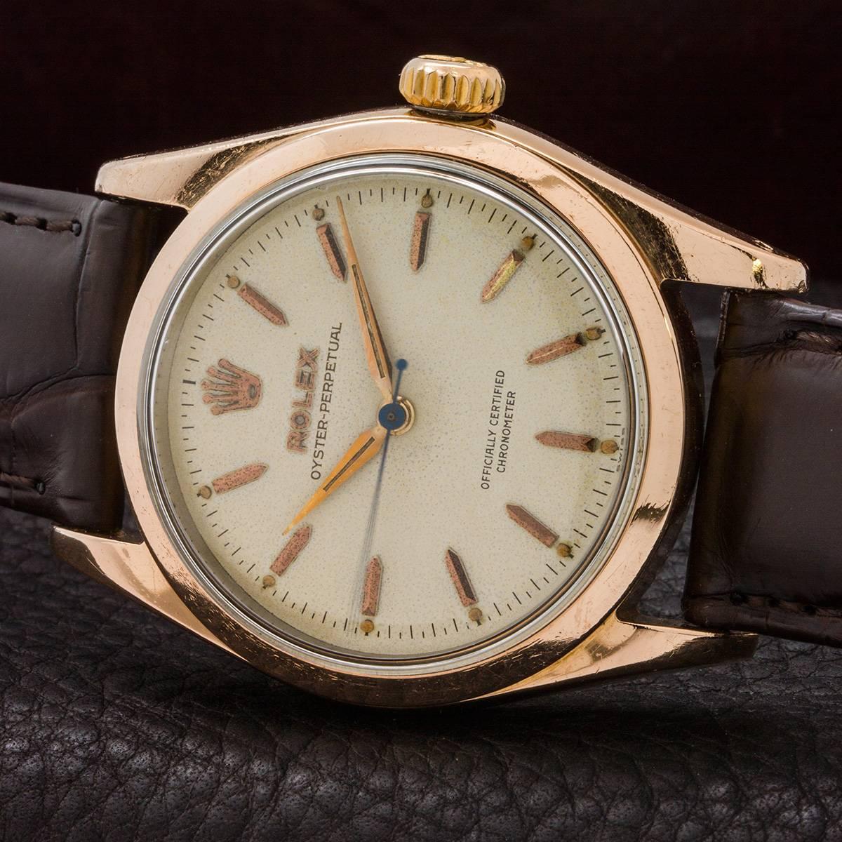 Rolex Rose Gold Stainless Steel Oyster Perpetual Wristwatch, circa 1954 1