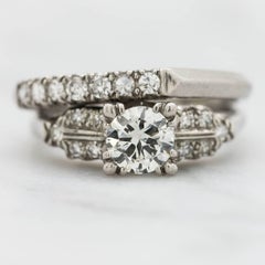 Vintage Platinum Diamond Wedding Set 0.77 Carat G-VS2, circa 1940s