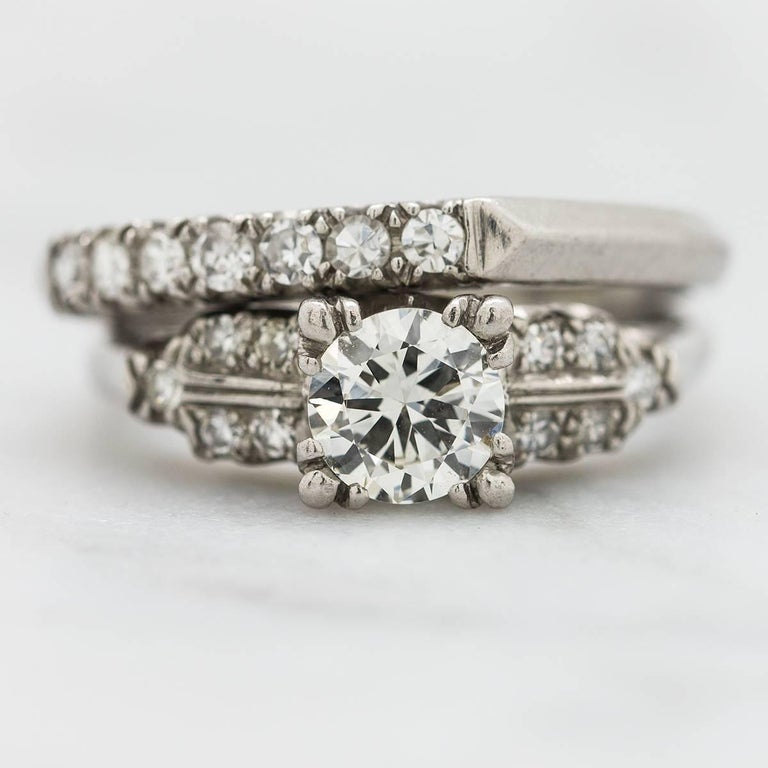 Vintage Platinum Diamond Wedding Set 0 77 Carat G VS2 Vintage Platinum Diamond Wedding Set 0 77 Carat G VS2