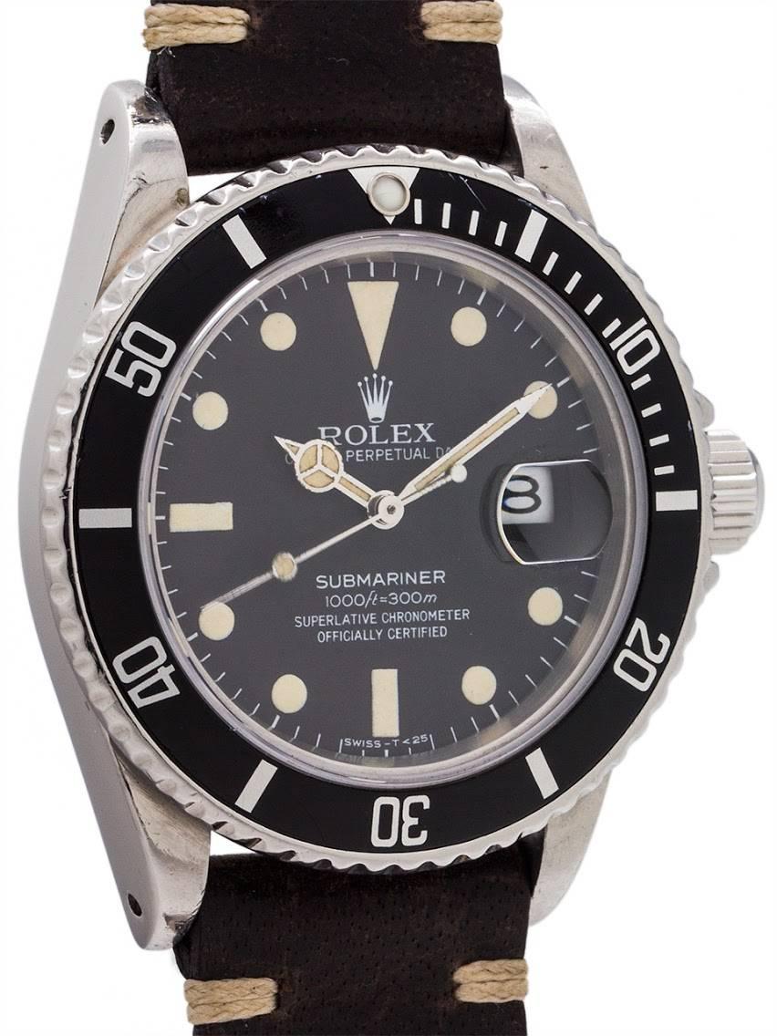 Rolex Stainless Steel Submariner Transitional Model Wristwatch, circa 1982 In Excellent Condition In West Hollywood, CA