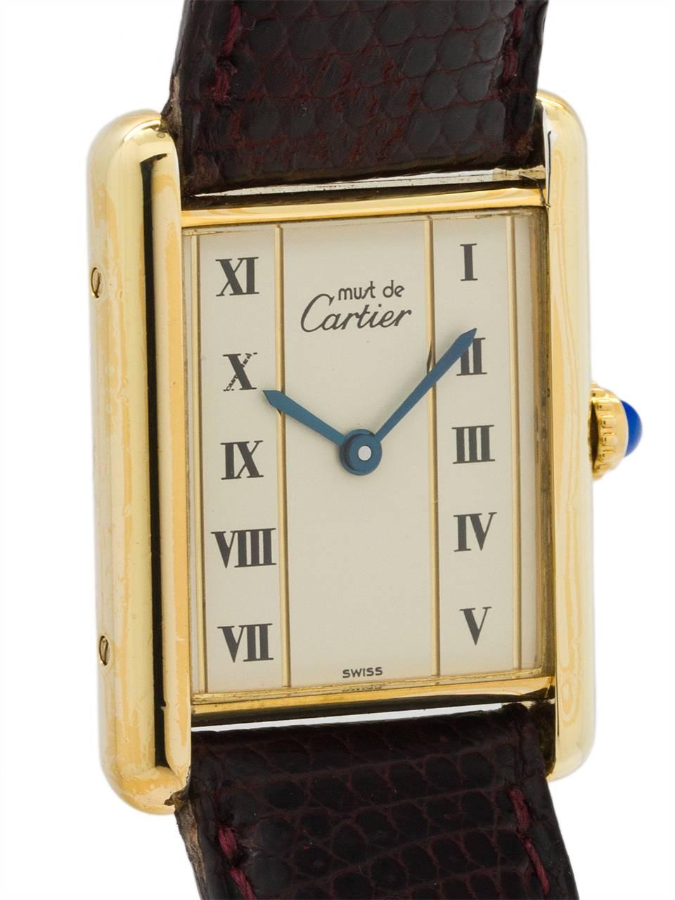 Cartier Vermeil Must de Cartier Tank Louis Quartz Wristwatch, circa 1990s In Excellent Condition In West Hollywood, CA