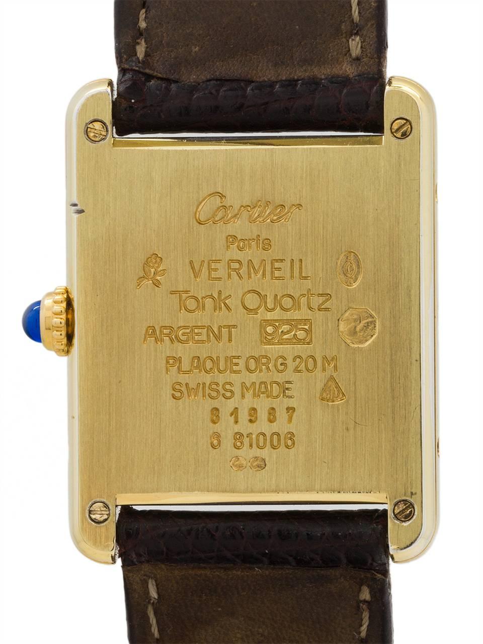 Men's Cartier Vermeil Must de Cartier Tank Louis Quartz Wristwatch, circa 1990s