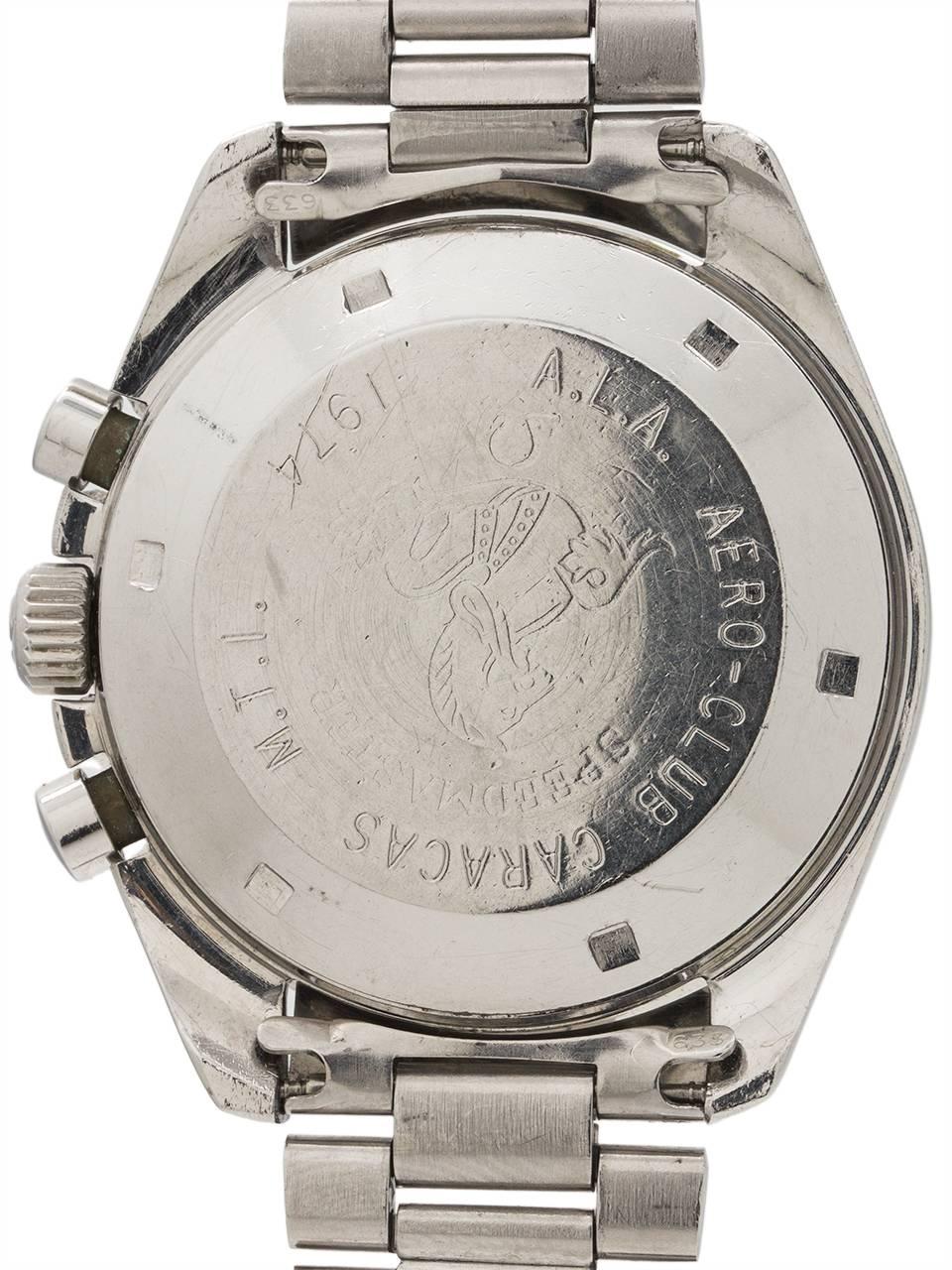 Men's Omega Stainless Steel Speedmaster Premoon Aero-Club Caracas Wristwatch For Sale