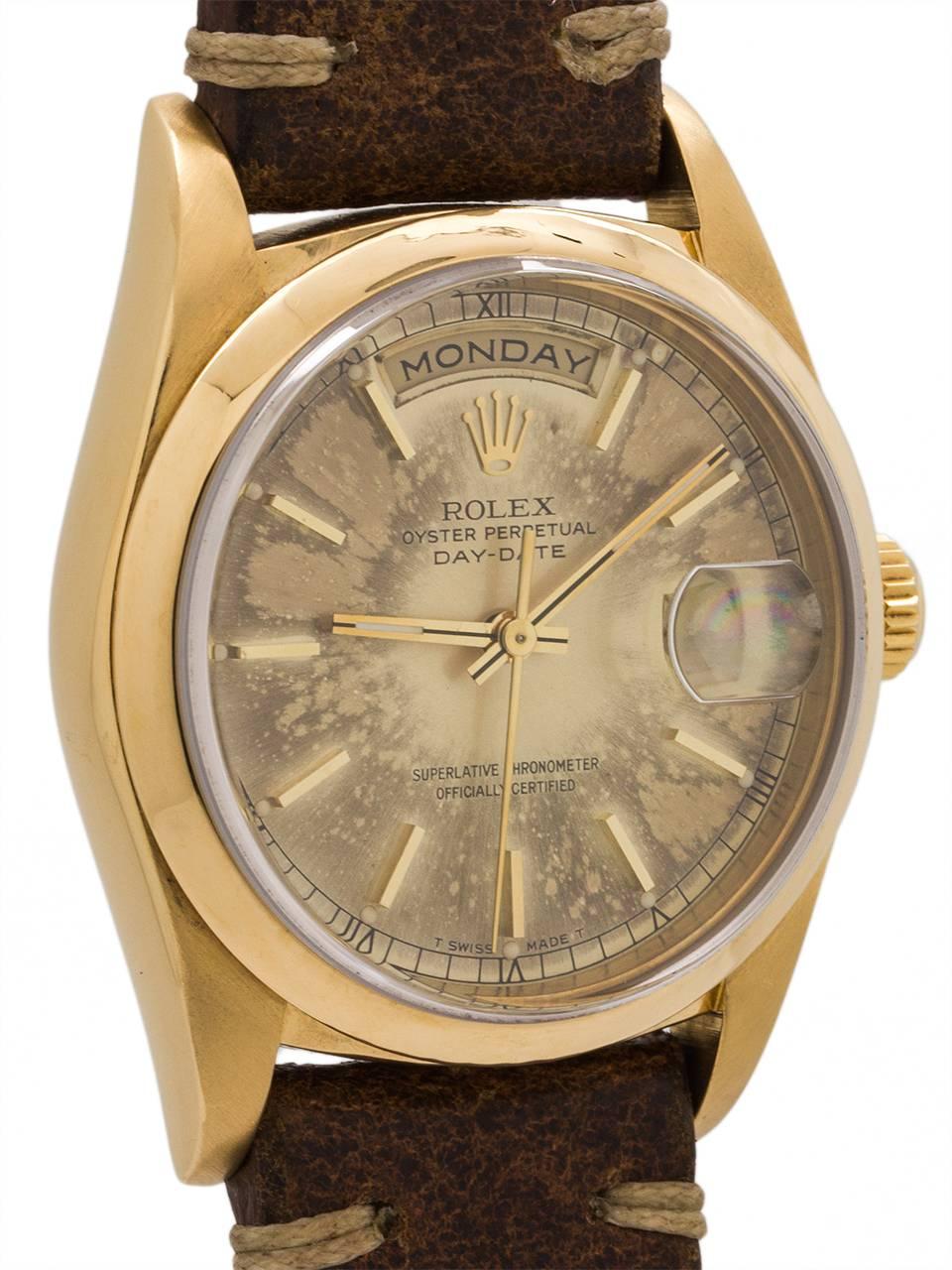 Rolex Yellow Gold President Day Date Automatic Wristwatch Ref 18038, circa 1990 In Excellent Condition In West Hollywood, CA
