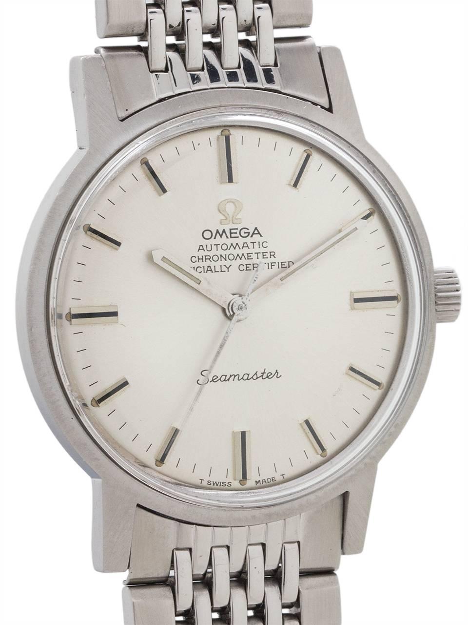 Aesthetic Movement Omega Stainless Steel Chronometer Certified Seamaster Wristwatch, circa 1968