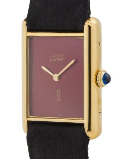 Cartier Vermeil Tank Louis Must de Cartier Burgundy Sunburst Manual Wristwatch