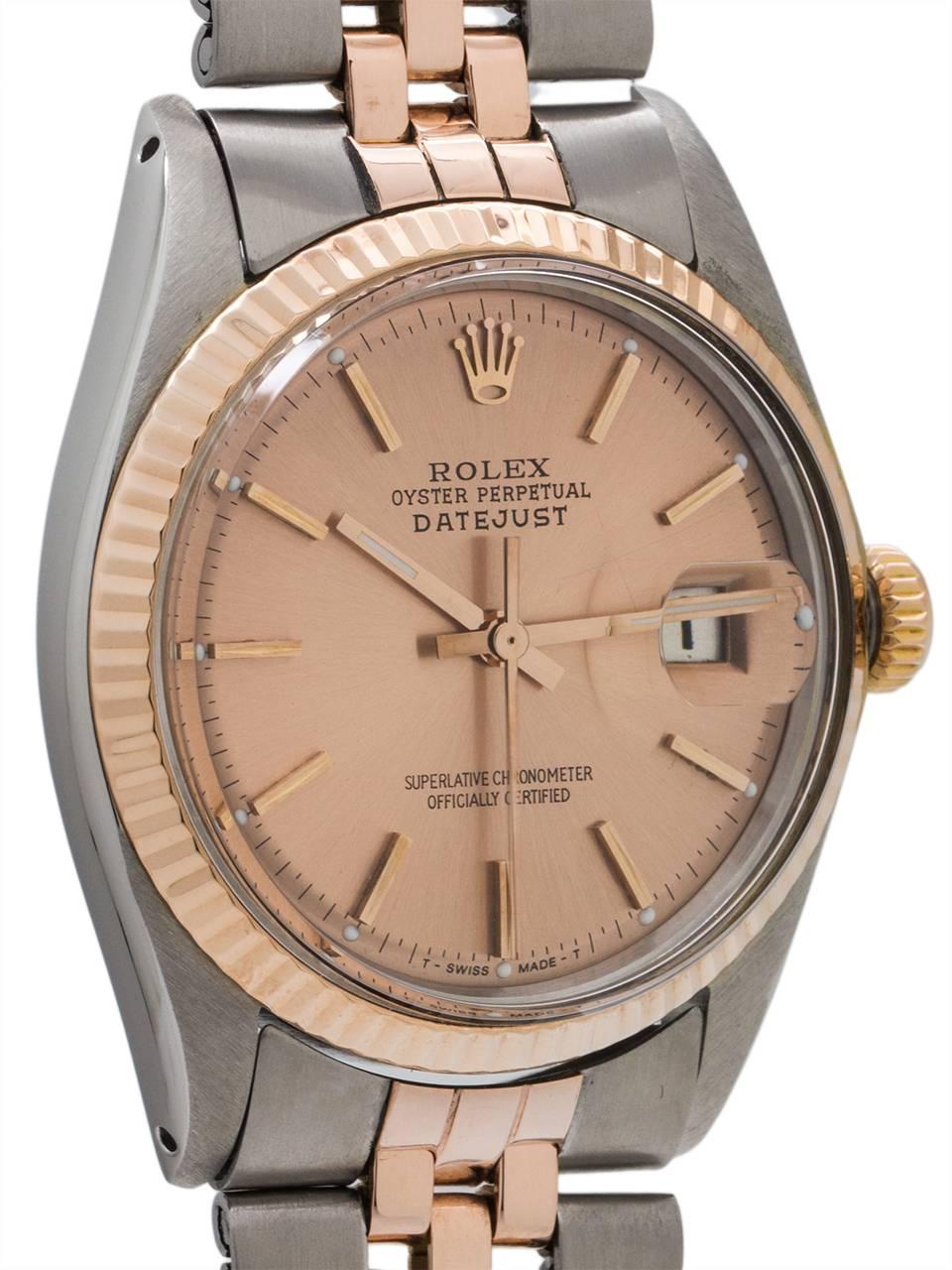 Rolex Rose Gold Stainless Steel Datejust Automatic Wristwatch, circa 1974 In Excellent Condition In West Hollywood, CA