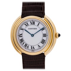 Cartier Yellow Gold Enamel Dial Vendome Tank manual Wristwatch, circa 1980s