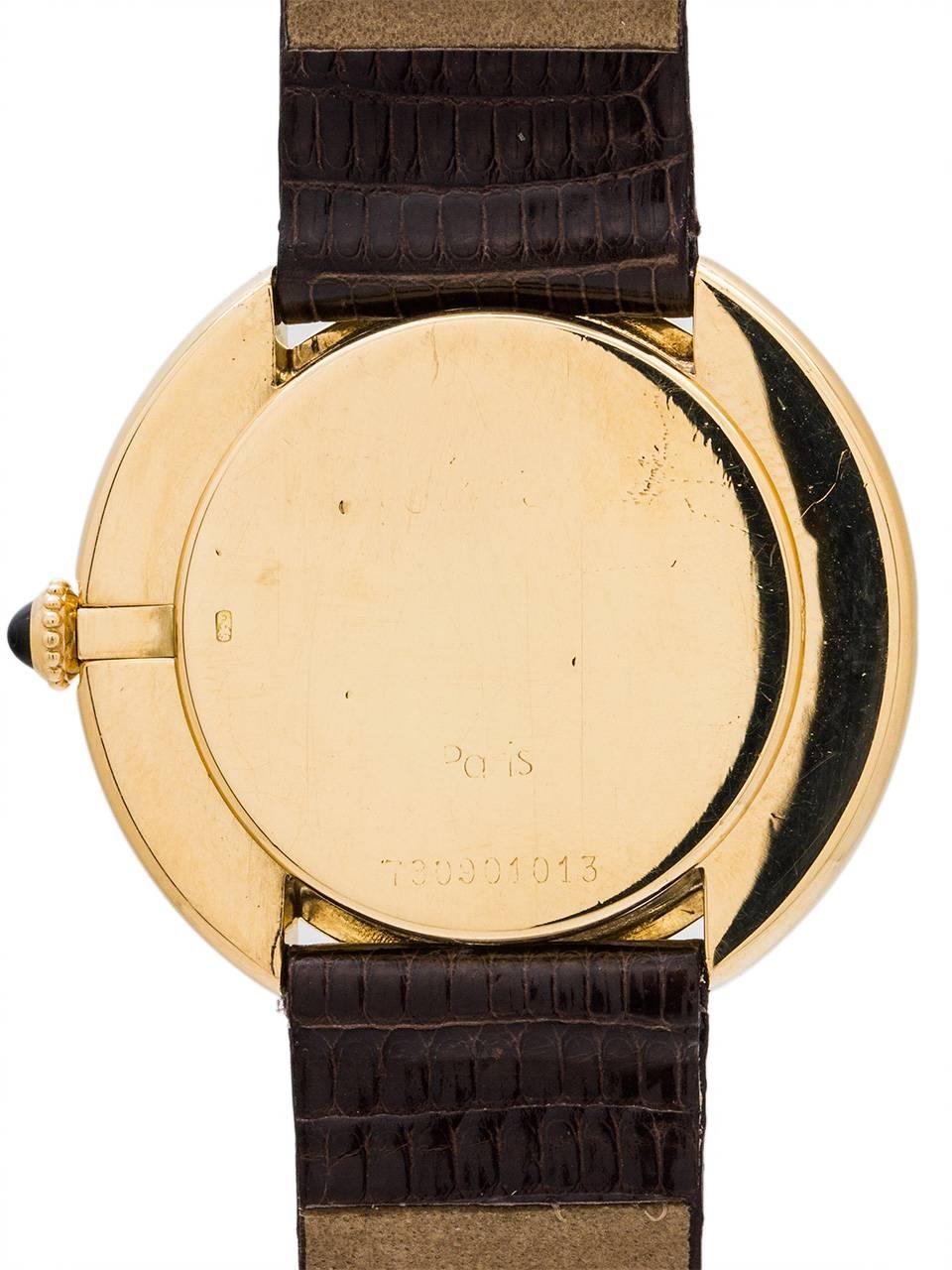 Cartier Yellow Gold Enamel Dial Vendome Tank manual Wristwatch, circa 1980s In Excellent Condition In West Hollywood, CA