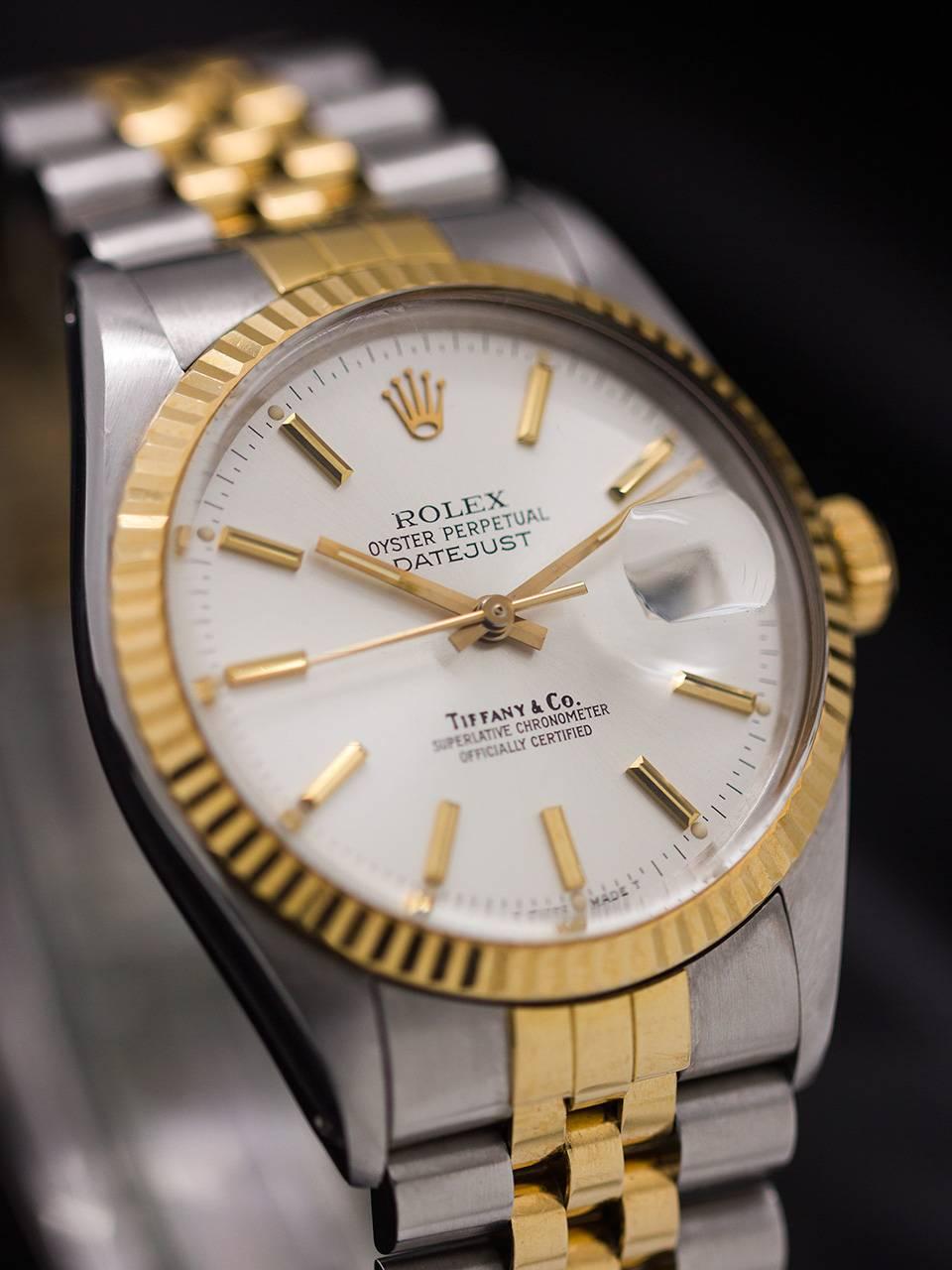 Modern Rolex Tiffany & Co. Yellow Gold Stainless Steel Datejust self winding wristwatch