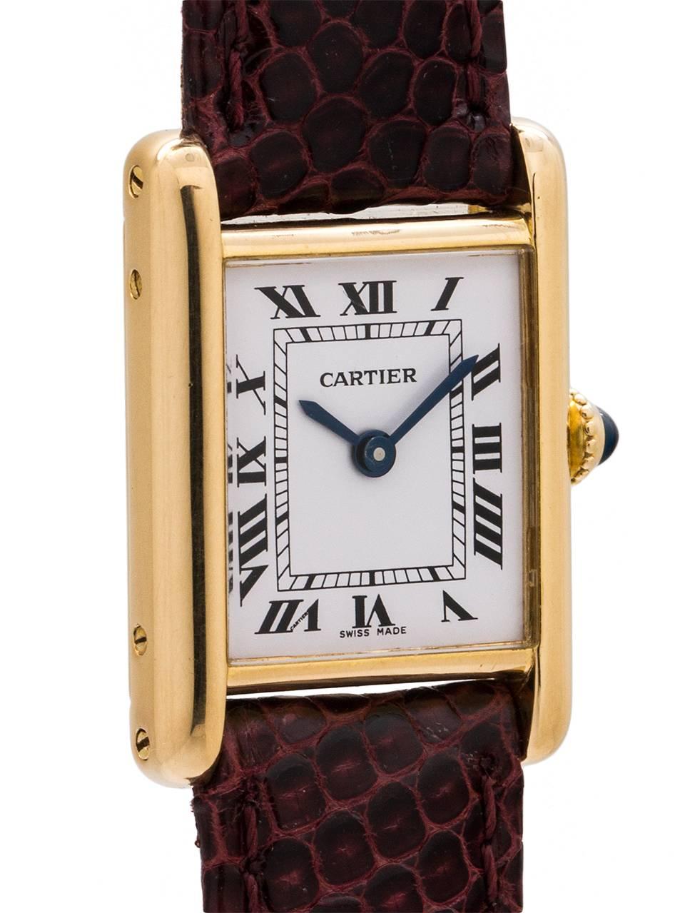 Cartier Ladies Yellow Gold Tank Louis Manual Wind Wristwatch, circa 1970s In Excellent Condition In West Hollywood, CA