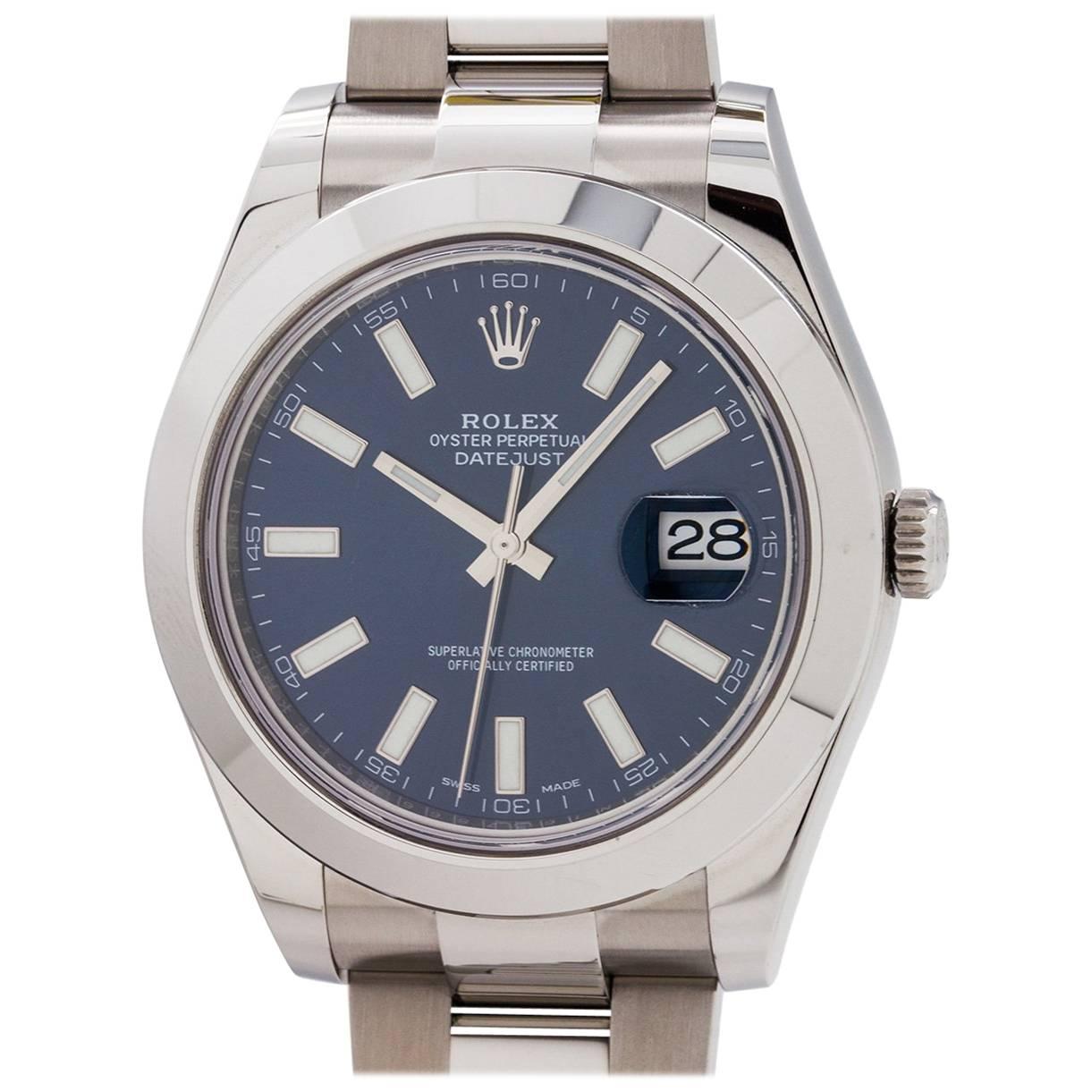 Rolex stainless steel Blue Dial Datejust II self winding wristwatch c2016