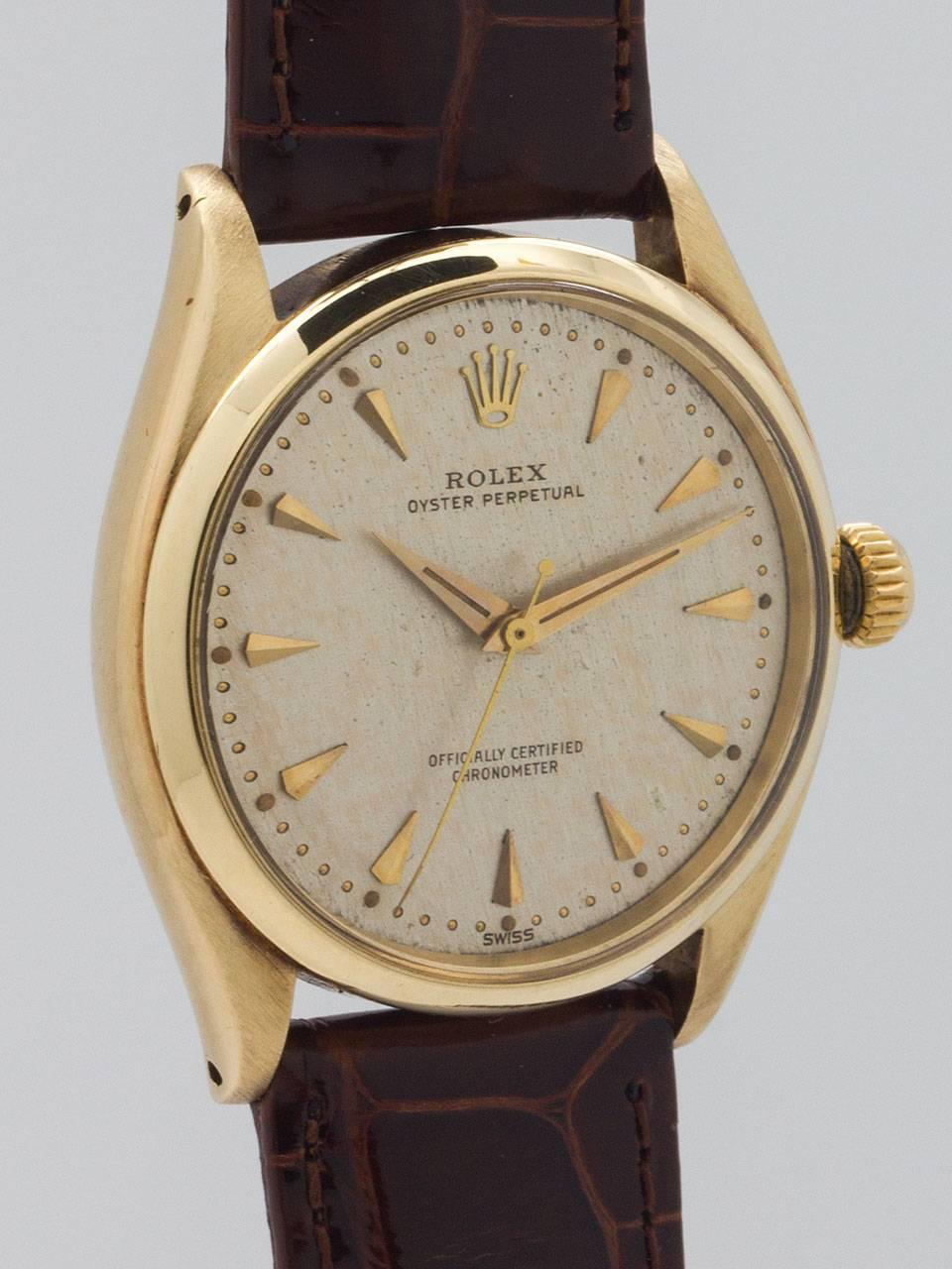 Rolex Yellow Gold Oyster Perpetual self winding wristwatch Ref 6564, circa 1960 In Excellent Condition For Sale In West Hollywood, CA