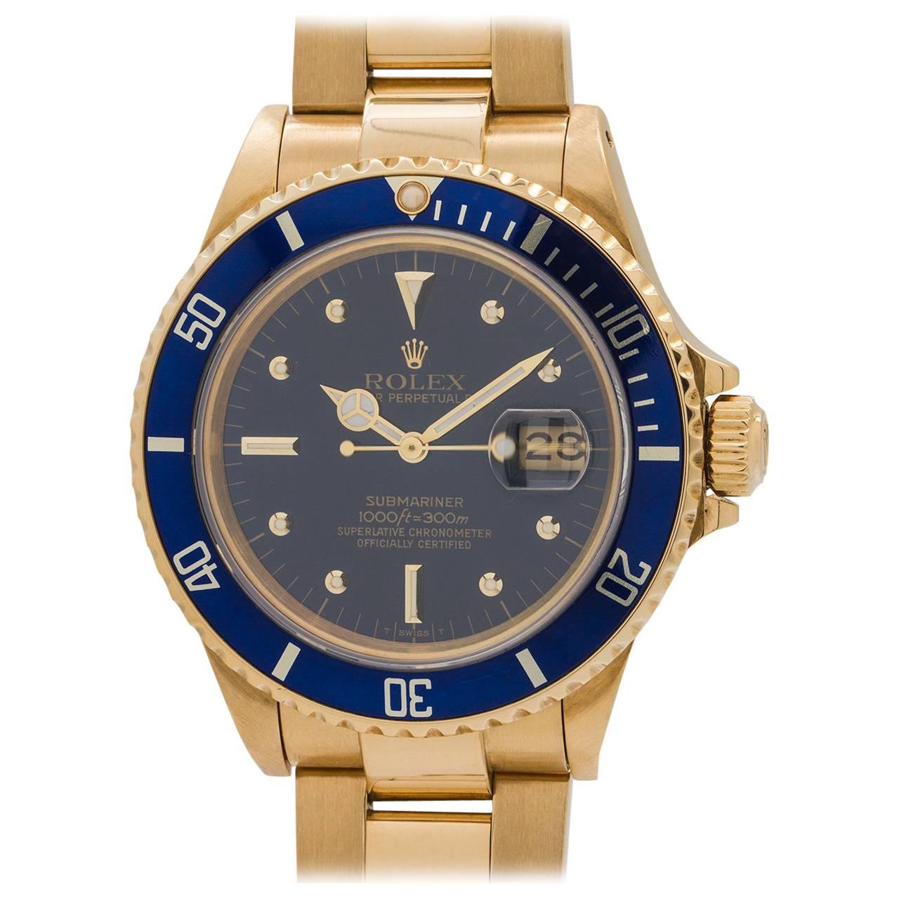 Rolex Yellow Gold Submariner Transitional Model Wristwatch Ref 16808, circa 1987