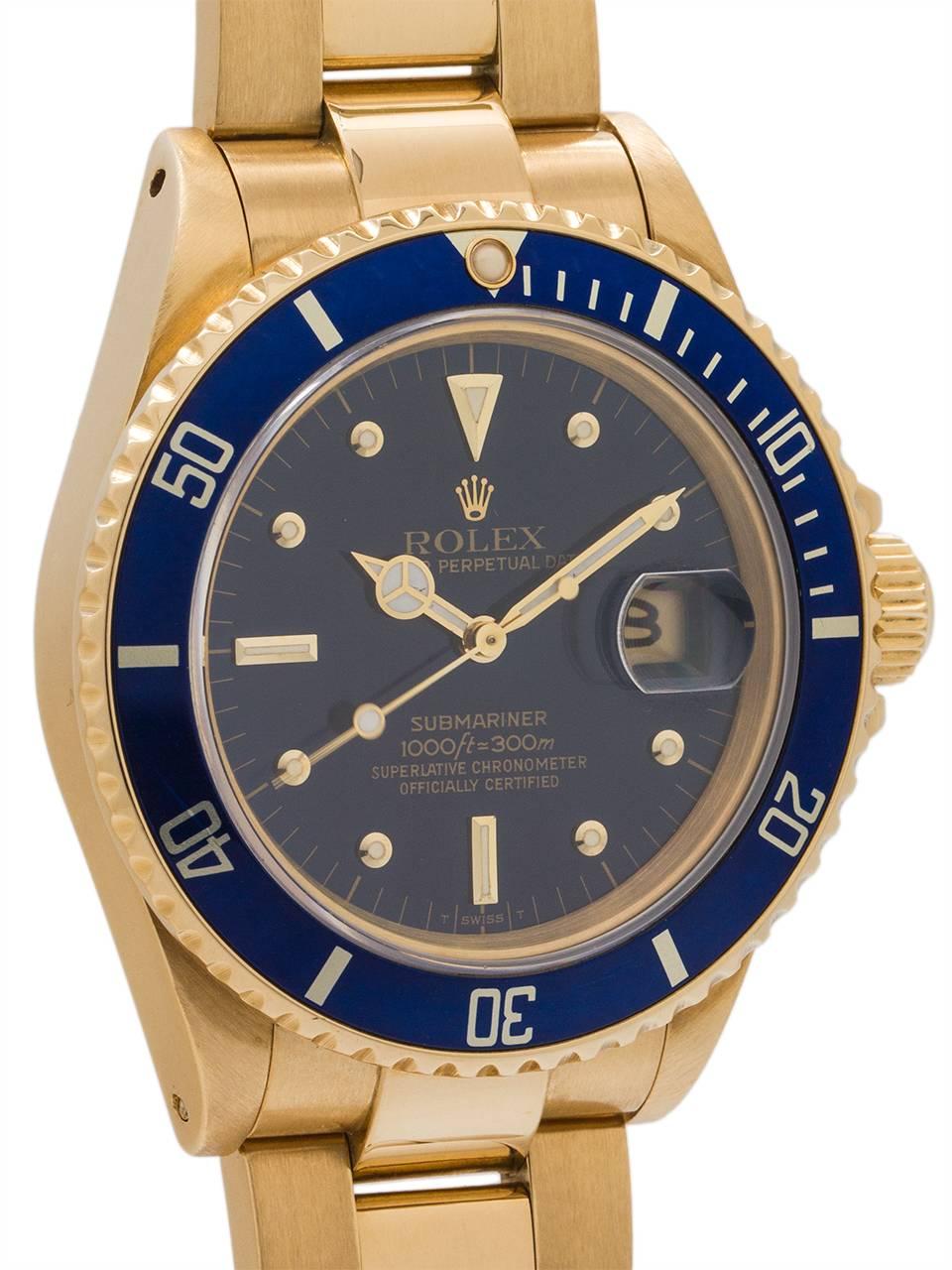 Rolex Yellow Gold Submariner Transitional Model Wristwatch Ref 16808, circa 1987 In Excellent Condition In West Hollywood, CA