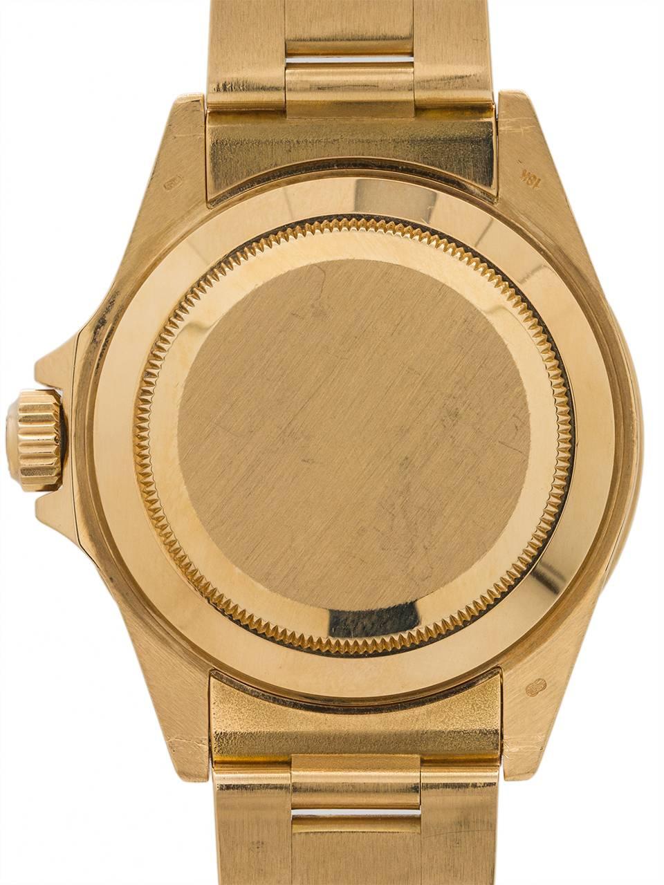 Men's Rolex Yellow Gold Submariner Transitional Model Wristwatch Ref 16808, circa 1987