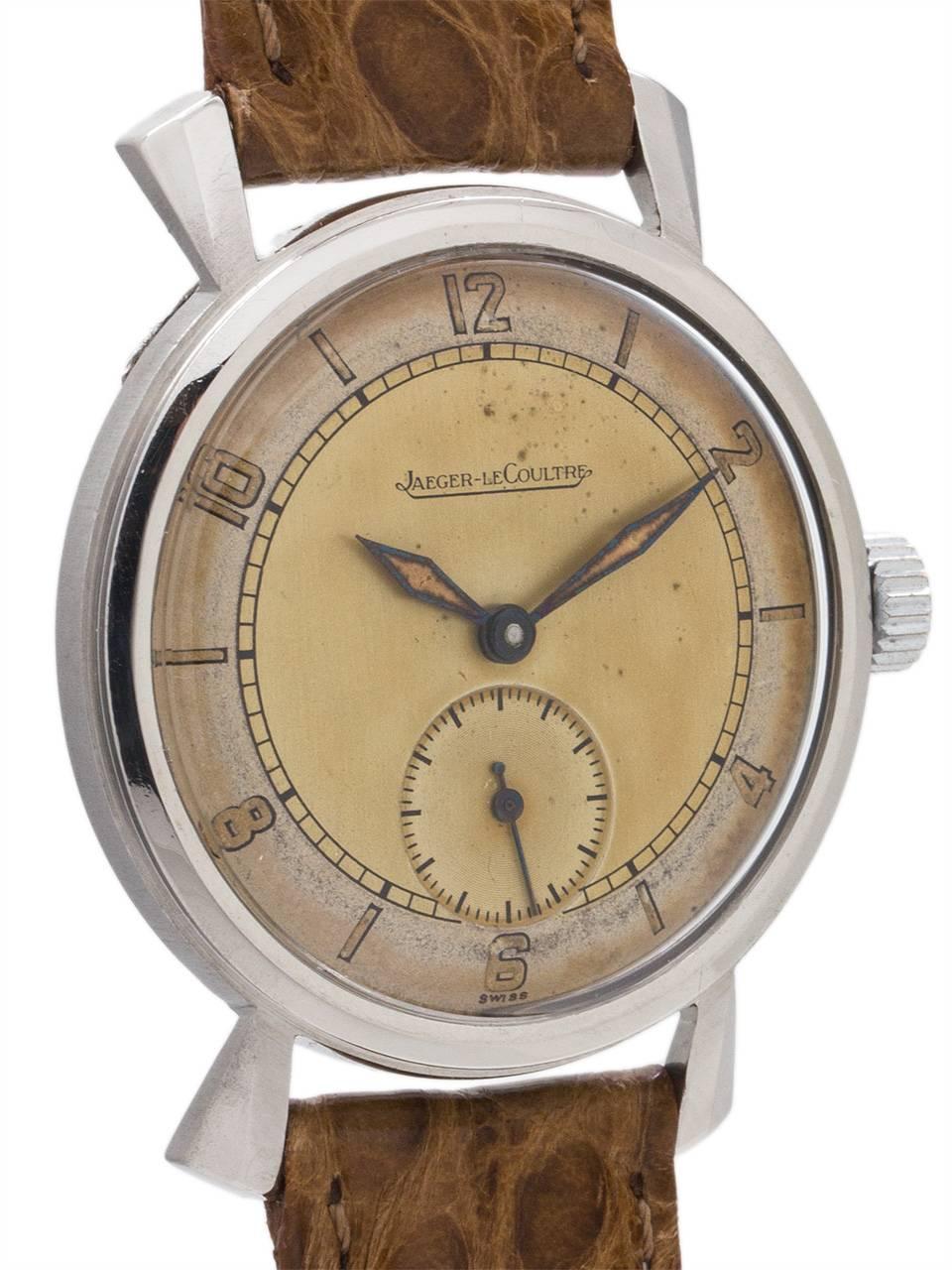 Retro Jaeger-LeCoultre Stainless Steel Dress model Manual Wind Wristwatch, circa 1940s