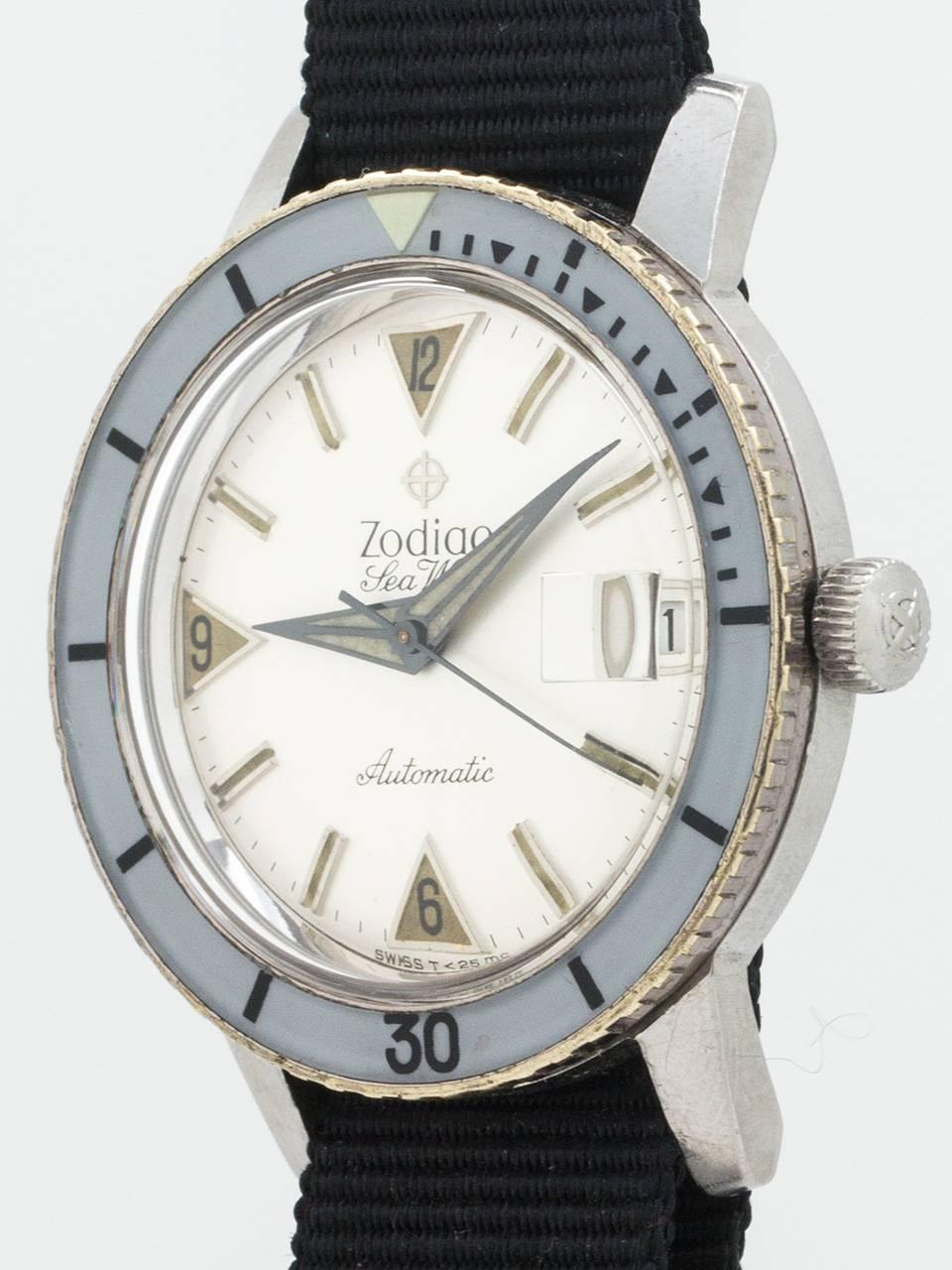 Zodiac Stainless Steel Seawolf Self Winding Wristwatch, circa 1960s In Excellent Condition In West Hollywood, CA