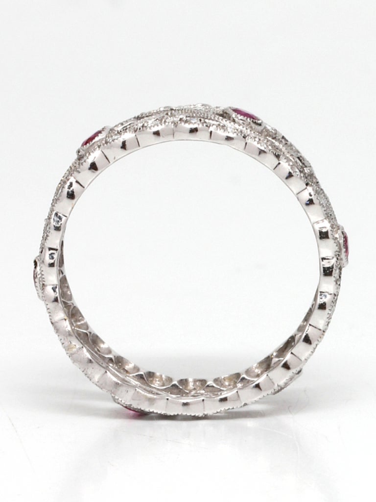 Round Cut Vintage Style 18K WG Diamond and& Ruby Eternity Band 0.51ct, circa 2000s For Sale
