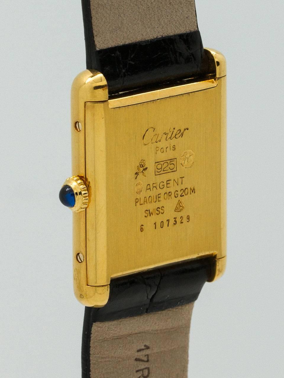 Women's or Men's Cartier Man's Vermeil Tank Louis Must de Cartier Wristwatch circa 1970s