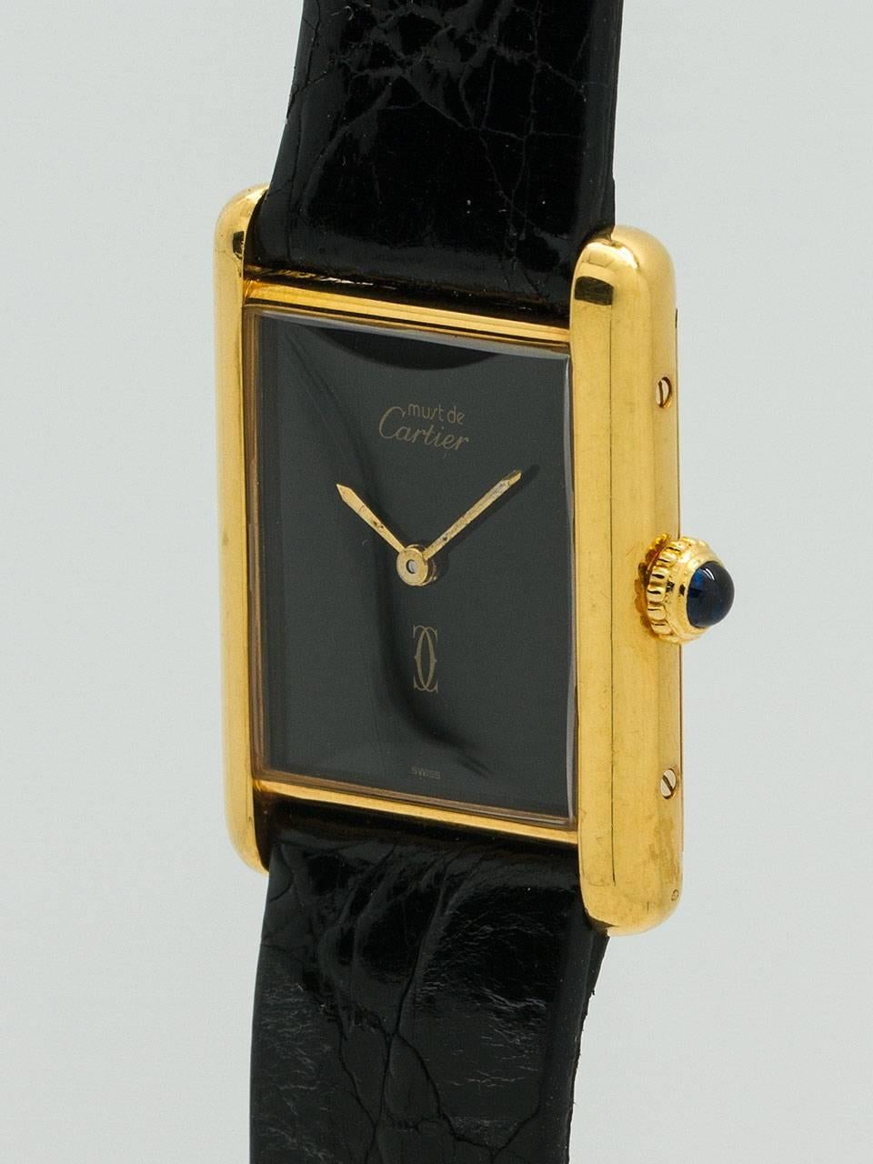 Cartier Man's Vermeil Tank Louis Must de Cartier Wristwatch circa 1970s In Excellent Condition In West Hollywood, CA