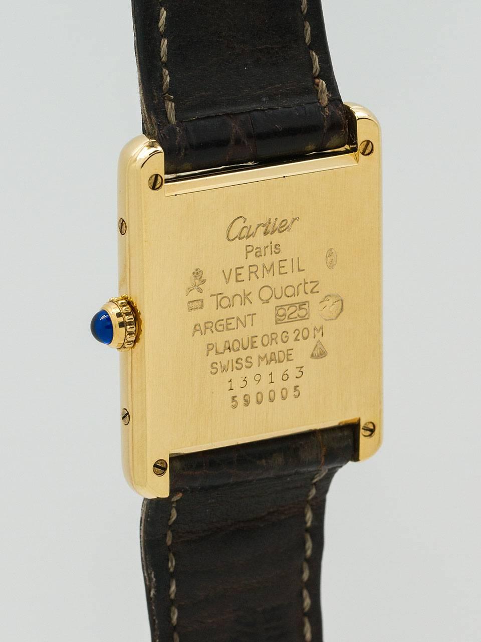 Women's or Men's Cartier Man's Vermeil Tank Louis Must de Cartier Wristwatch circa 1990s