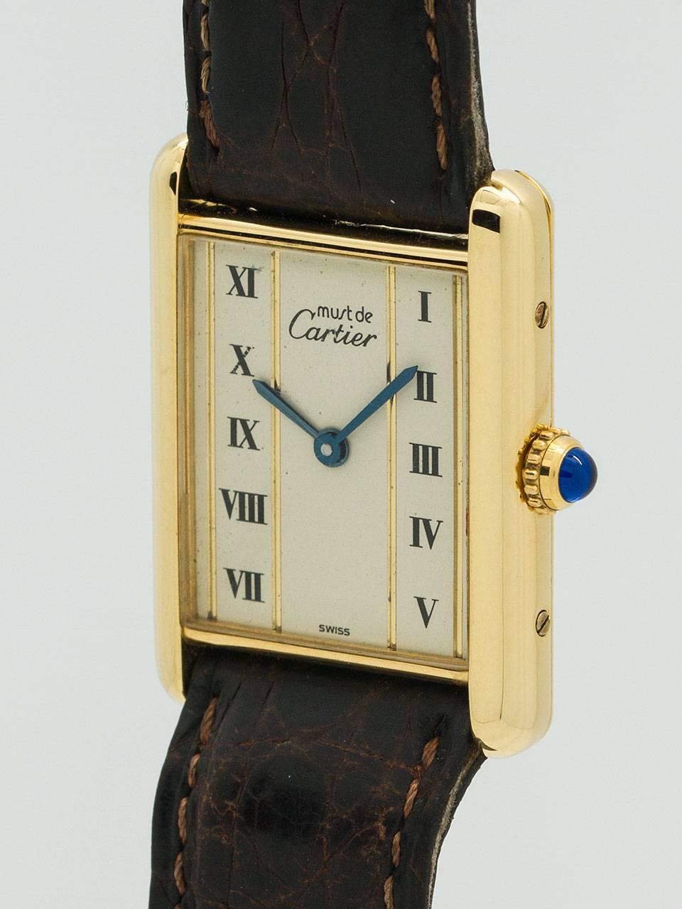 Cartier Man's Vermeil Tank Louis Must de Cartier Wristwatch circa 1990s In Excellent Condition In West Hollywood, CA