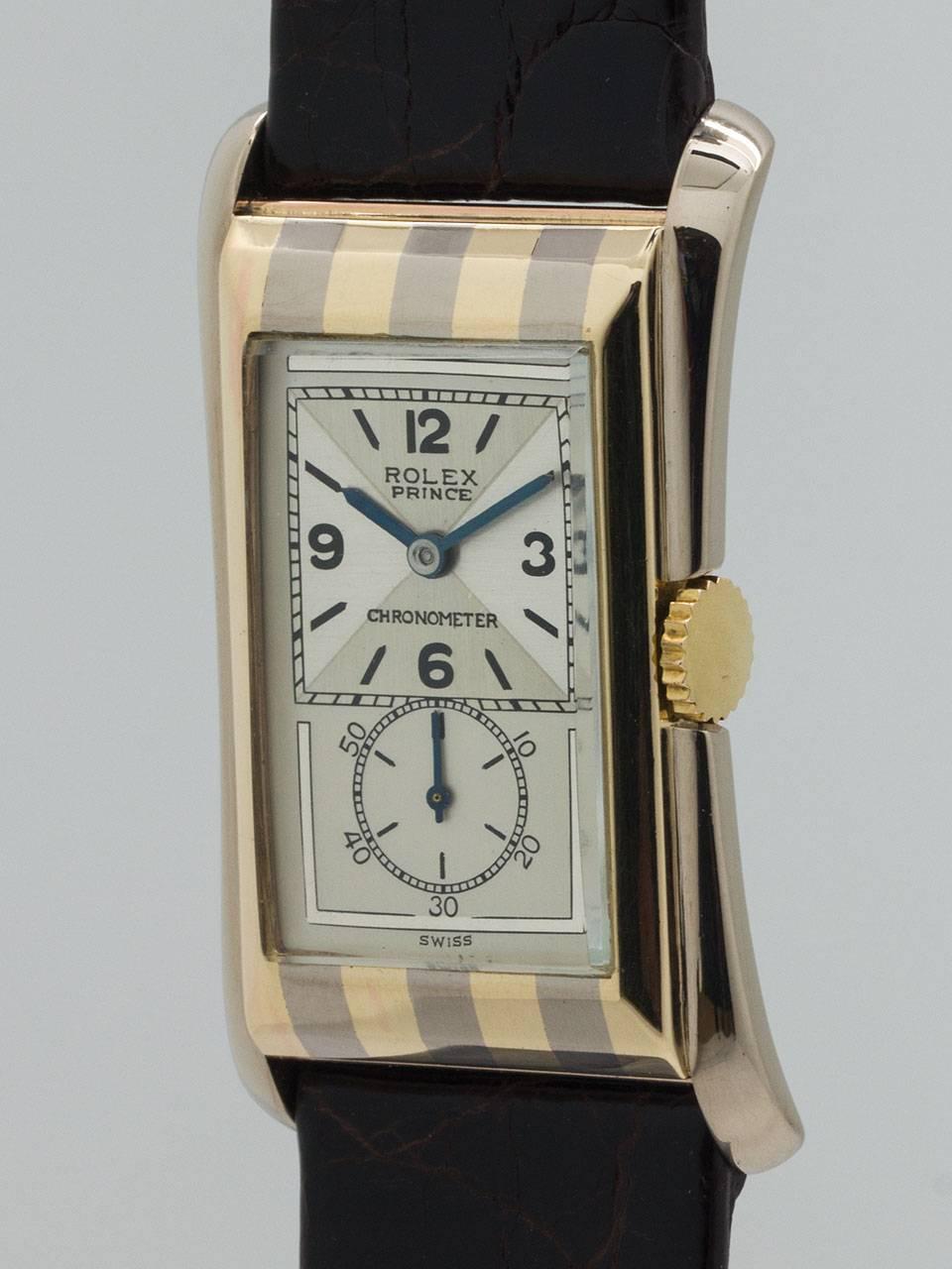 Rolex Prince Yellow and White gold striped Branchard Wristwatch ref 1490 In Excellent Condition In West Hollywood, CA